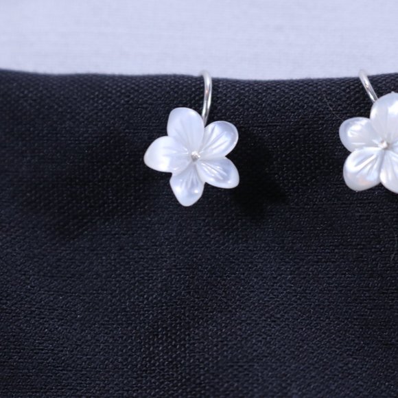 White Mother of Pearl Flower Hook Earrings – Sterling Silver - Picture 5 of 9